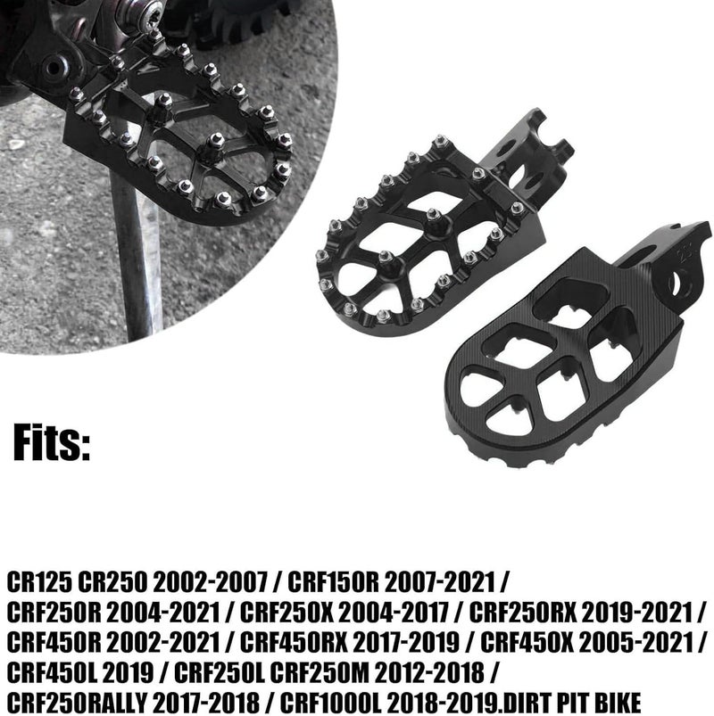 Adsspro Motorcycle CNC Foot Pegs Rests Footpegs For CR125 CR250 02-07 CRF150R 07-21 CRF250R 04-21 CRF250X 04-17 CRF250RX 19-21 CRF450R 02-21 CRF450RX 17-19 CRF450X 05-21 CRF450L 2019 Dirt Bike (Black) - Image 2